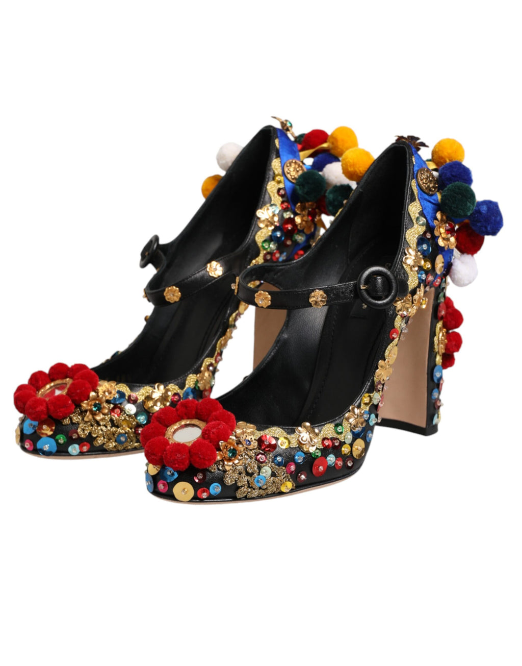 Dolce & Gabbana Black Gold Embellished MARY JANES Pumps  Shoes