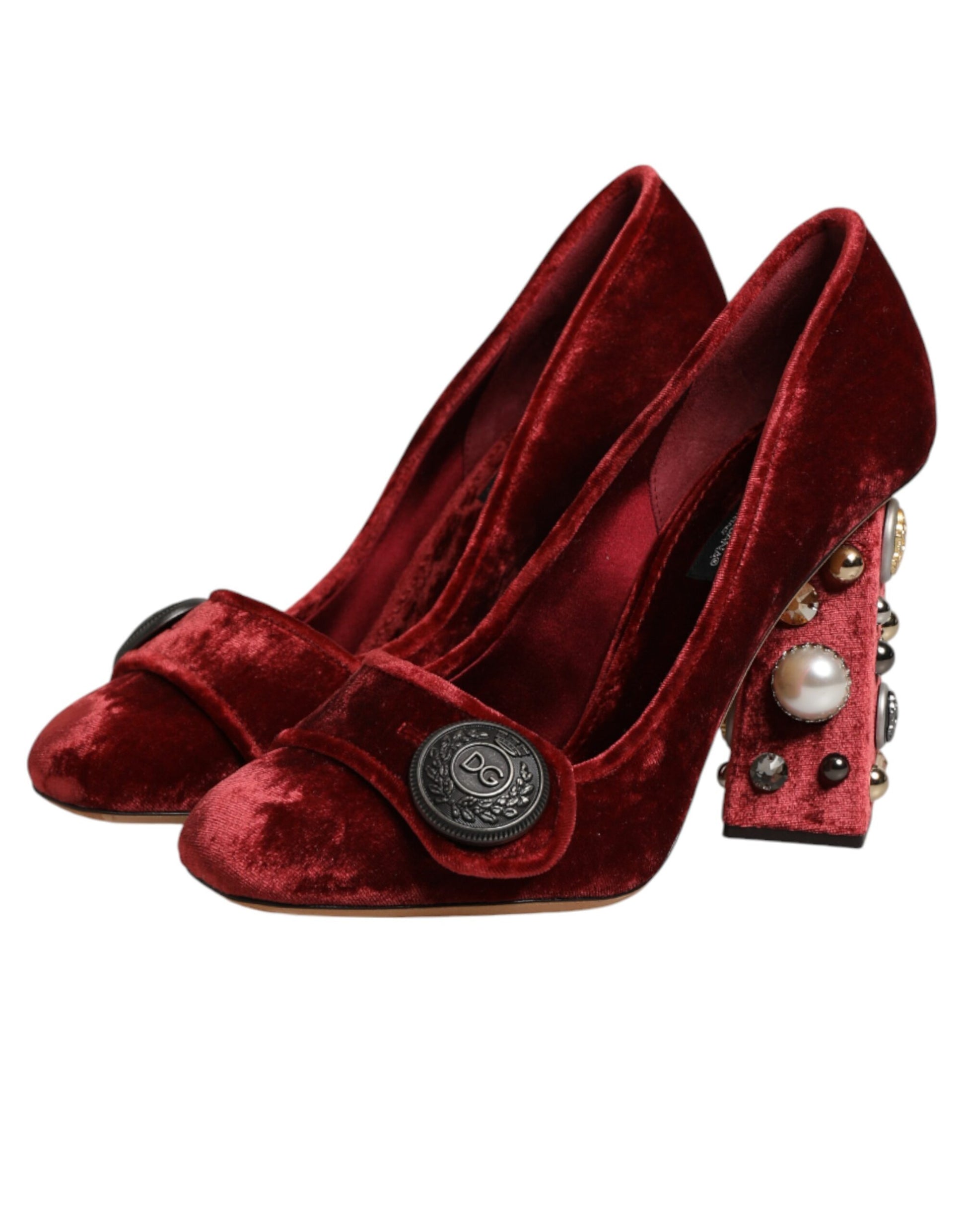 Dolce & Gabbana Red Velvet Embellished Heels Pumps  Shoes