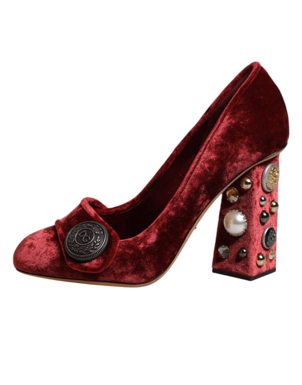 Dolce & Gabbana Red Velvet Embellished Heels Pumps  Shoes