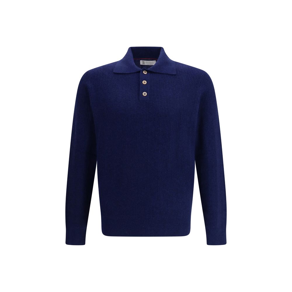 Brunello Cucinelli Blue Cashmere Polo Shirt