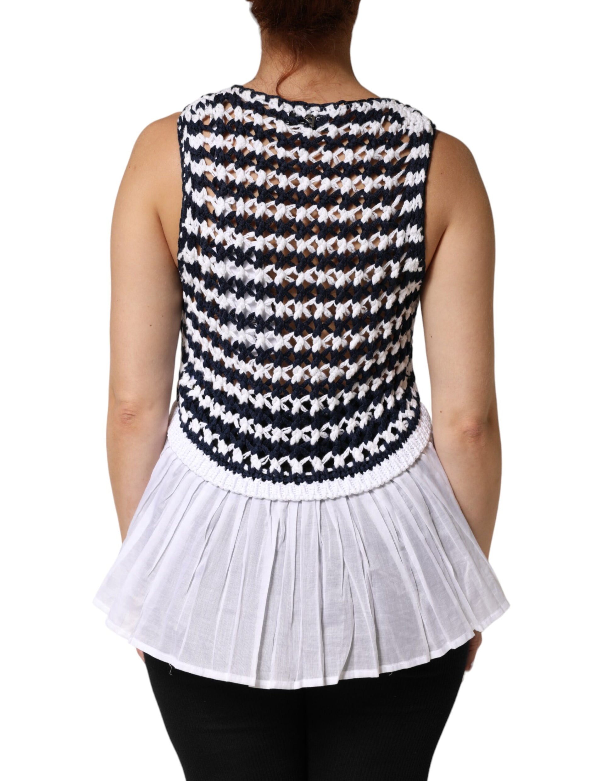 Dondup White Black Knitted Round Neck Sleeveless Tank Top