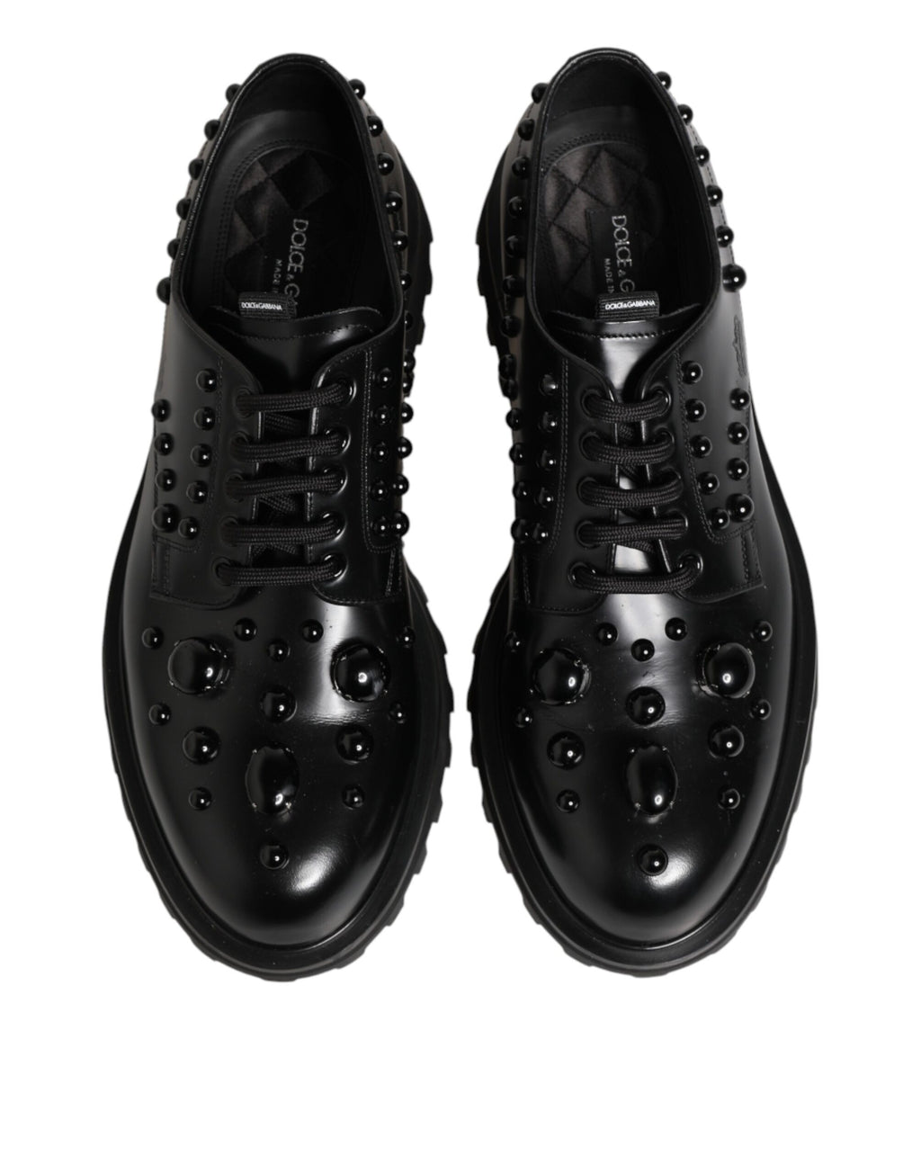 Dolce & Gabbana Black Leather Studded Men Formal Derby  Shoes