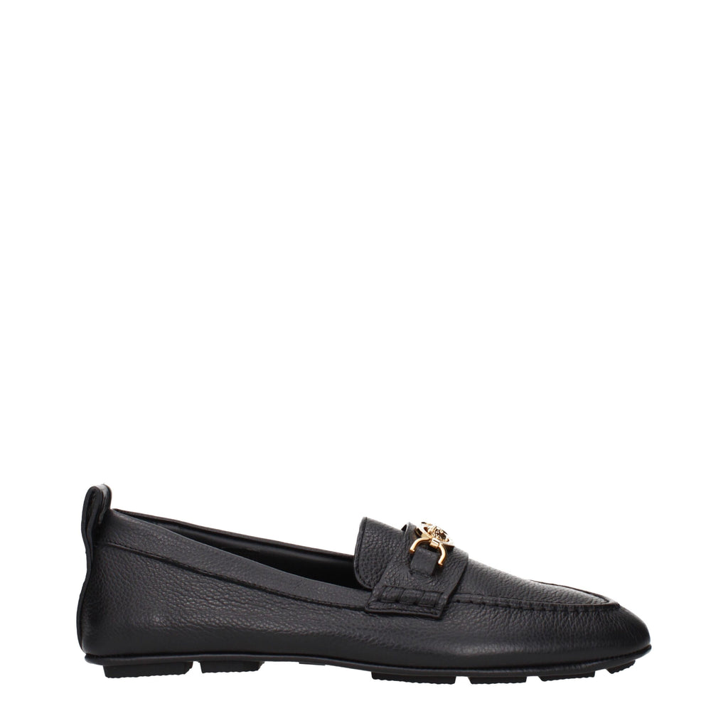 Versace Black Leather Slip-On Loafers