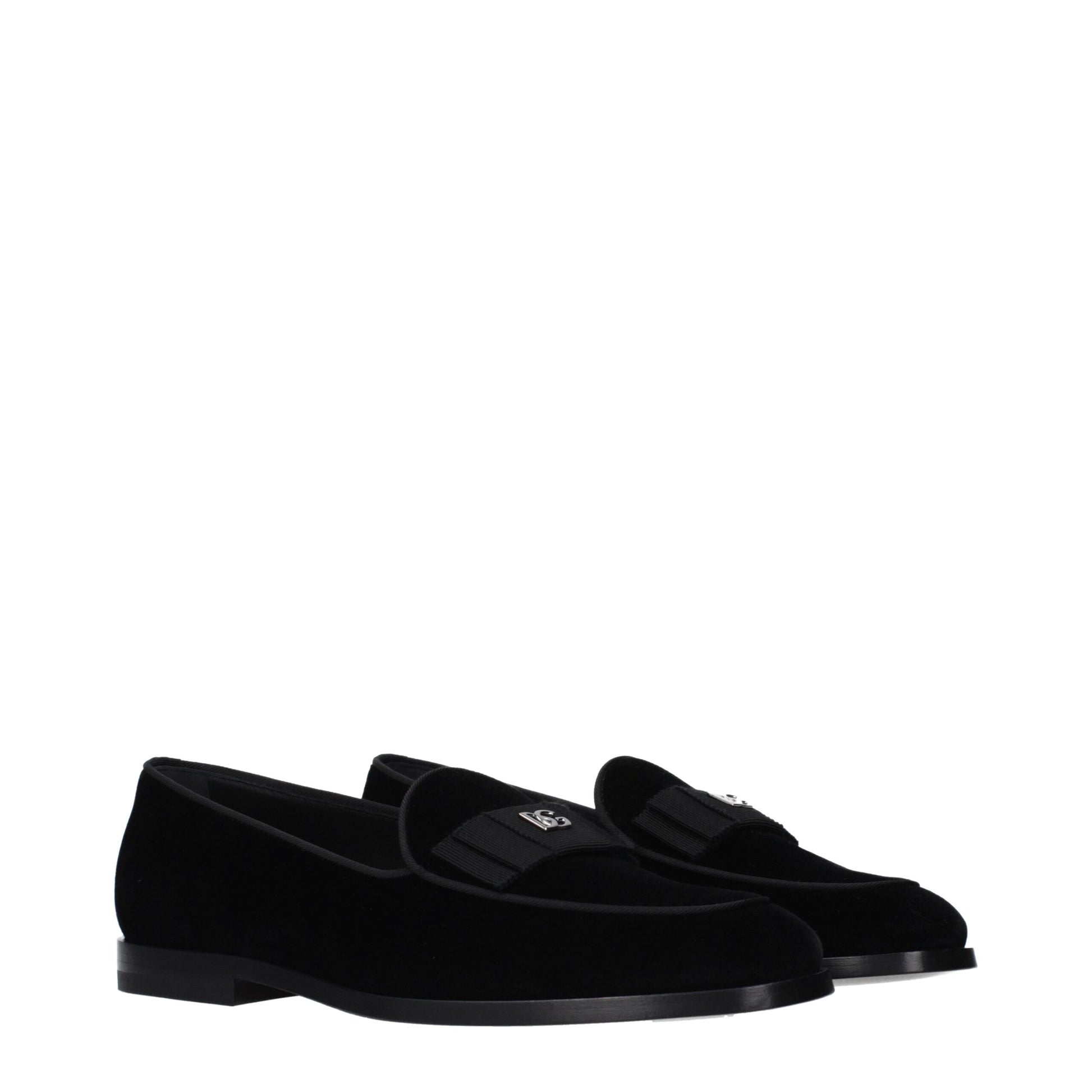 Dolce & Gabbana Black Velvet Slip-On Loafers